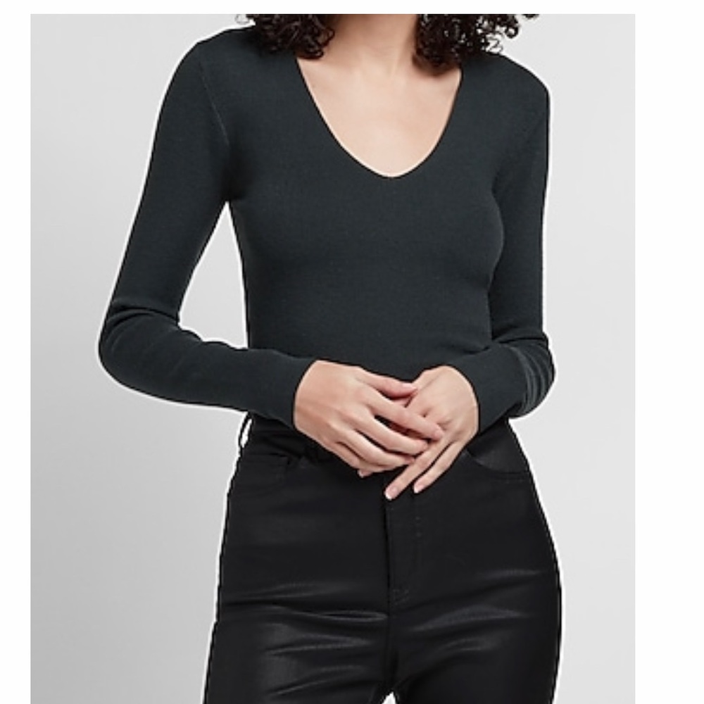 NWOT Express fitted v-neck sweater in dark green S